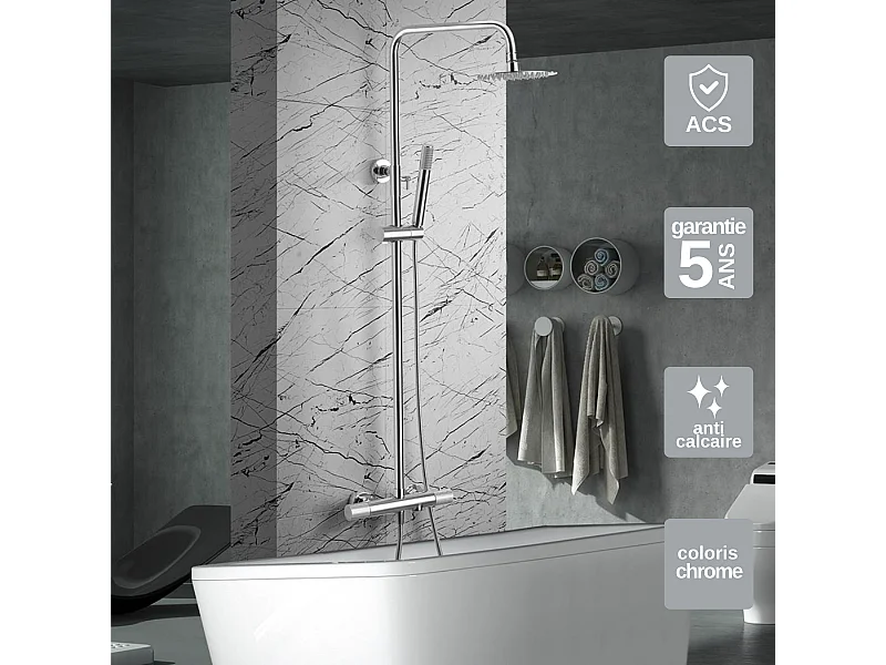 Colonne de Douche et Baignoire Thermostatique chromé anti-calcaire - Design Moderne - MONZA IMEX