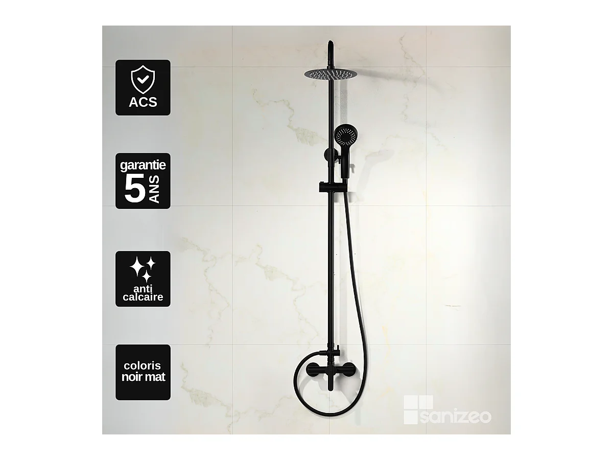 Colonne de Douche Anti-Calcaire Noir Mat IMEX ROMA BDR001/NG