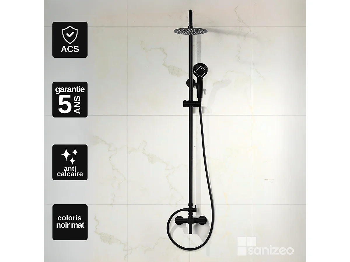 Colonne de Douche noir mat anti-calcaire - Design Moderne et Économie d'eau - Kit Complet ROMA IMEX