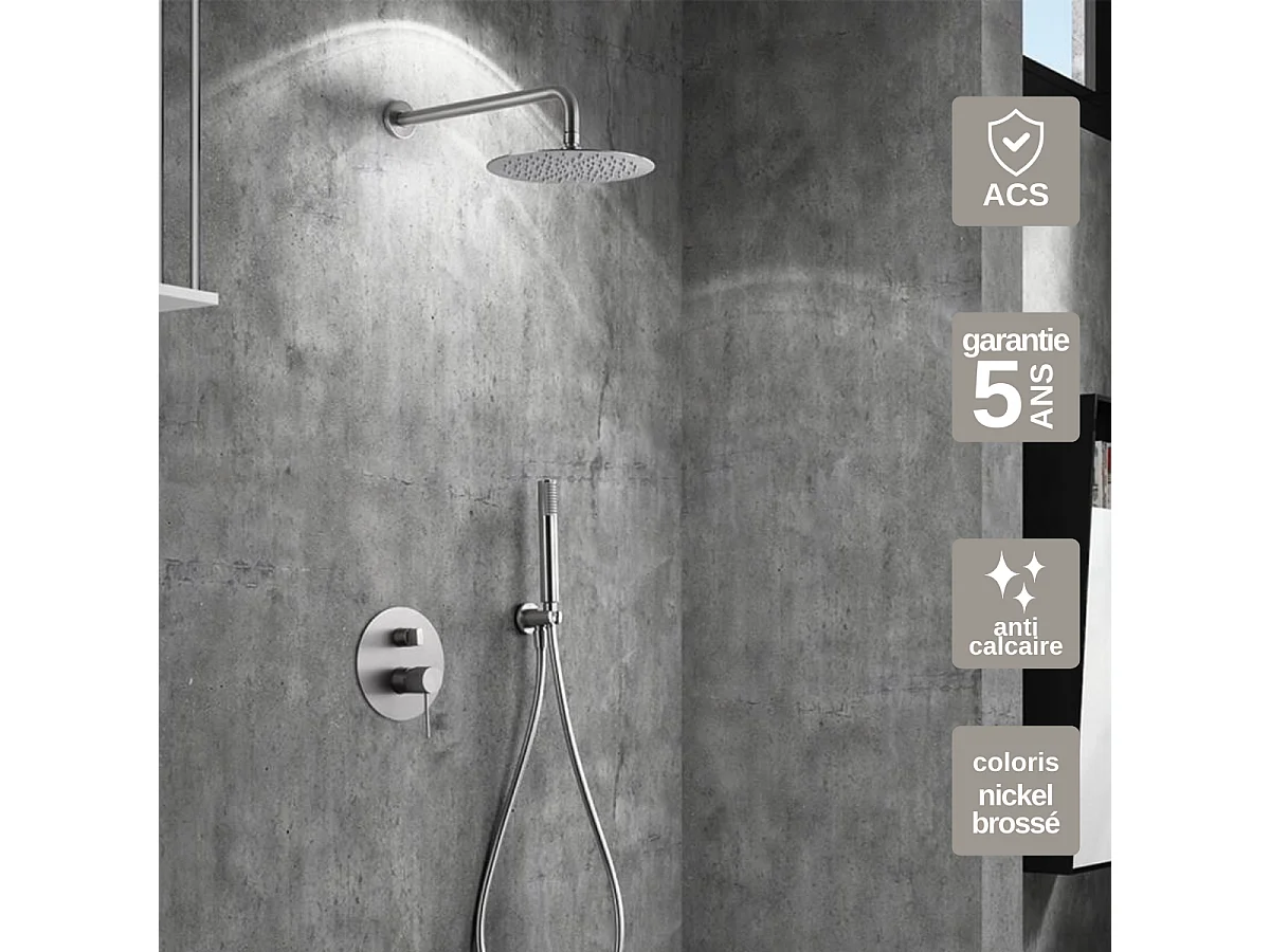 Colonne de Douche Encastrée niquel brossé anti-calcaire - Design Moderne et Économie d'eau - Kit Complet LINE IMEX
