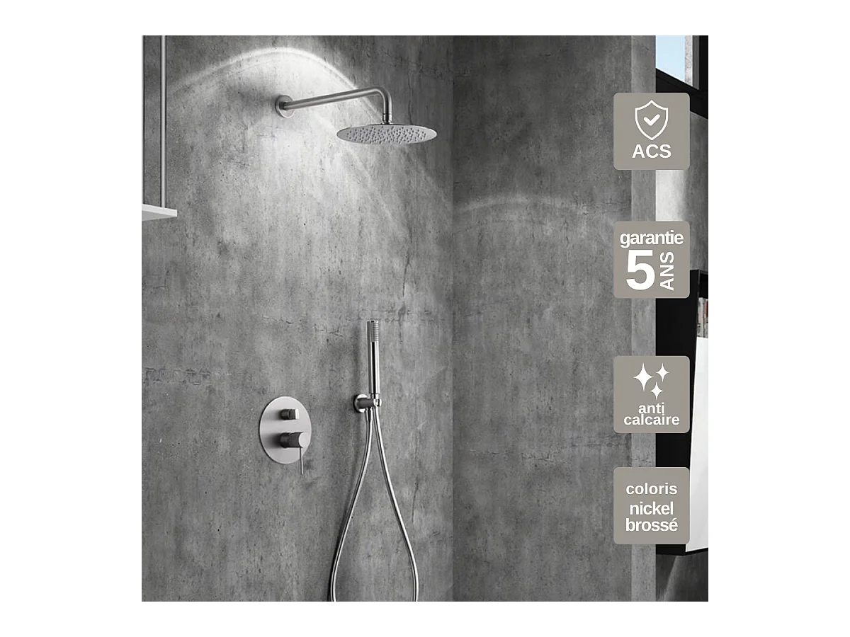 Colonne de Douche Encastrée Anti-Calcaire Nickel Brossé IMEX LINE GPD038/NQ