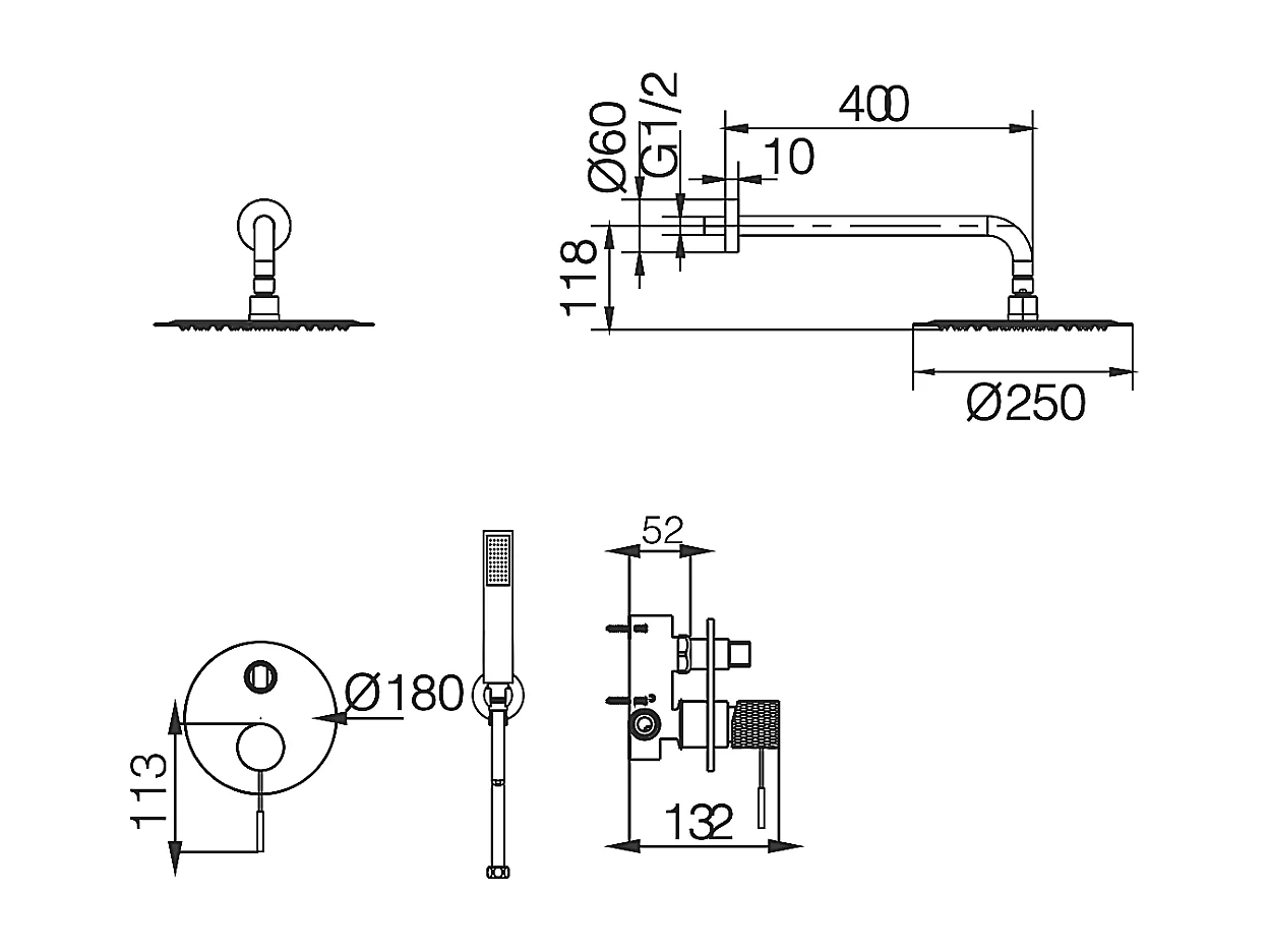 Colonne de Douche Encastrée niquel brossé anti-calcaire - Design Moderne et Économie d'eau - Kit Complet LINE IMEX