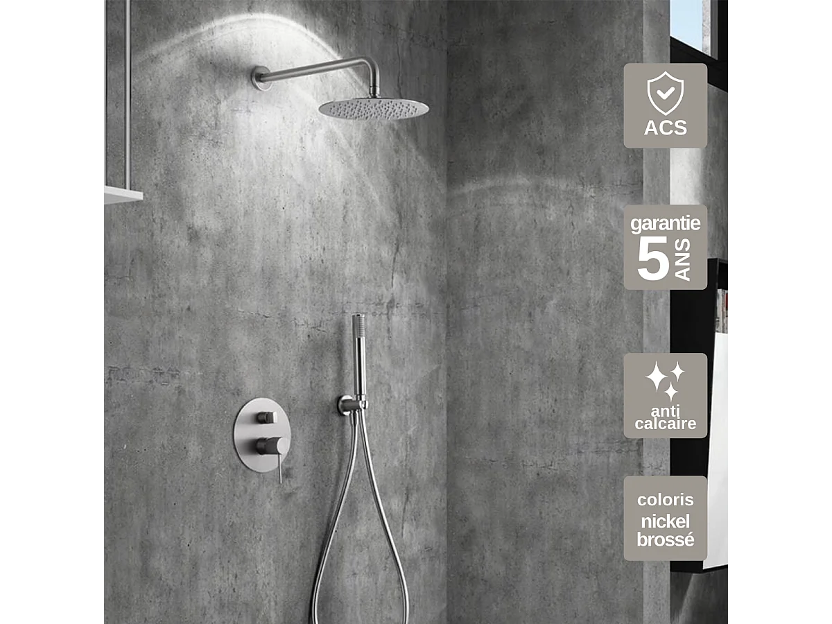 Colonne de Douche Encastrée niquel brossé anti-calcaire - Design Moderne et Économie d'eau - Kit Complet LINE IMEX