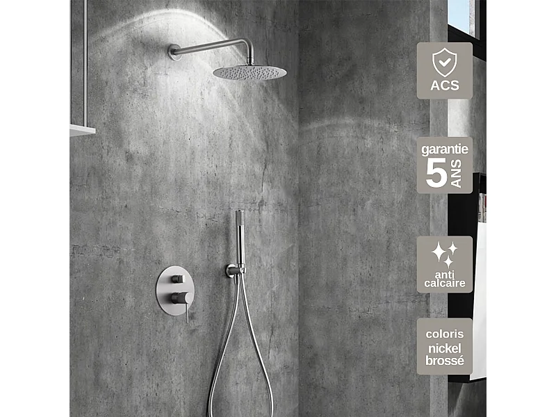 Colonne de Douche Encastrée niquel brossé anti-calcaire - Design Moderne et Économie d'eau - Kit Complet LINE IMEX