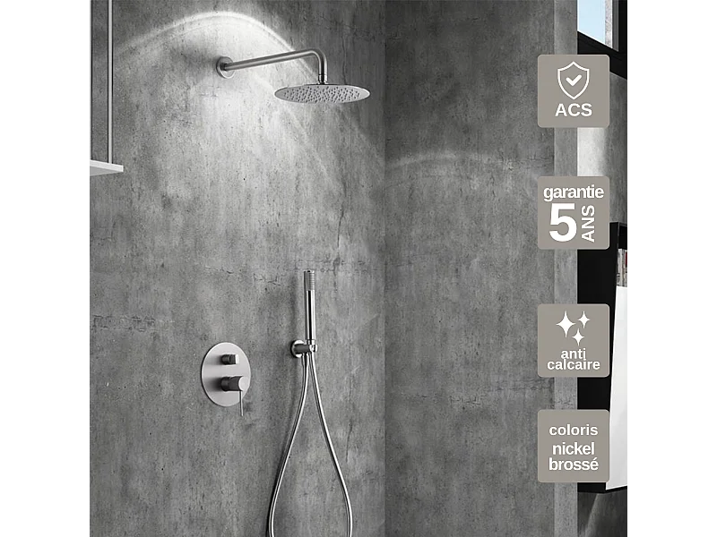 Colonne de Douche Encastrée niquel brossé anti-calcaire - Design Moderne et Économie d'eau - Kit Complet LINE IMEX