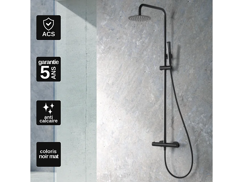 Colonne de Douche avec Mitigeur Thermostatique noir mat anti-calcaire - Design Moderne - NAPOLES IMEX