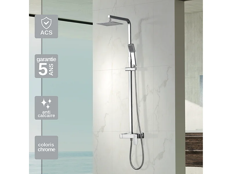 Colonne de Douche chromé anti-calcaire - Design Moderne et Économie d'eau - Kit Complet PISA IMEX