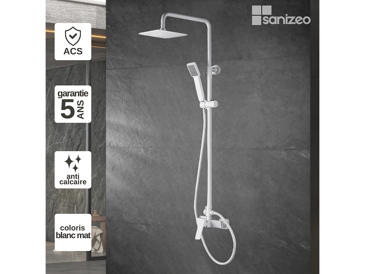 Colonne de Douche blanc mat anti-calcaire - Design Moderne et Économie d'eau - Kit Complet ART IMEX