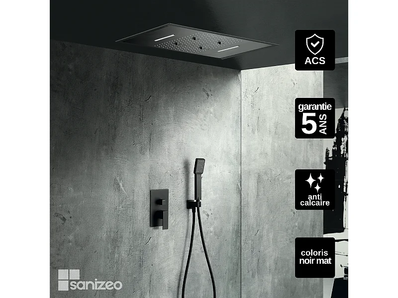 Colonne de Douche Encastrée noir mat anti-calcaire - Design Moderne et Économie d'eau - Kit Complet SUMATRA IMEX