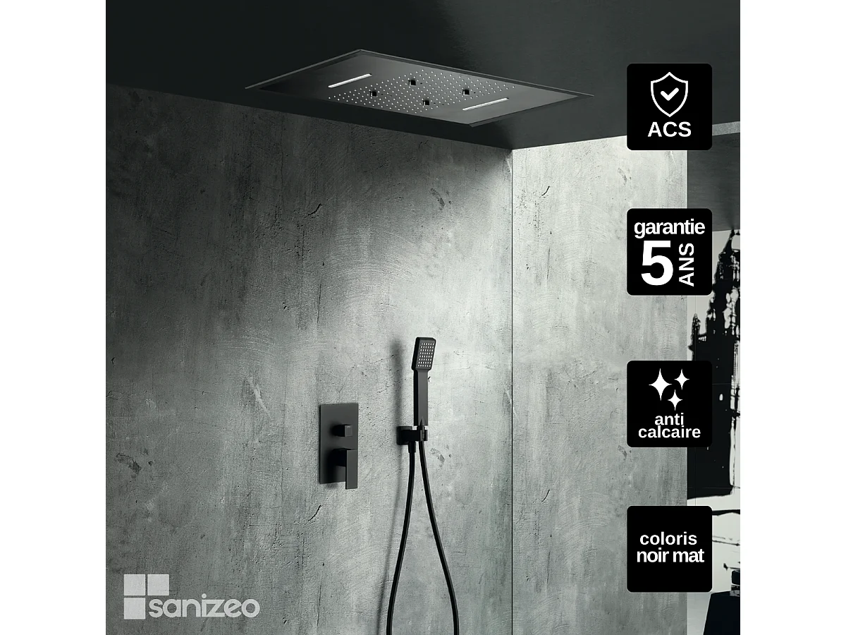 Colonne de Douche Encastrée noir mat anti-calcaire - Design Moderne et Économie d'eau - Kit Complet SUMATRA IMEX