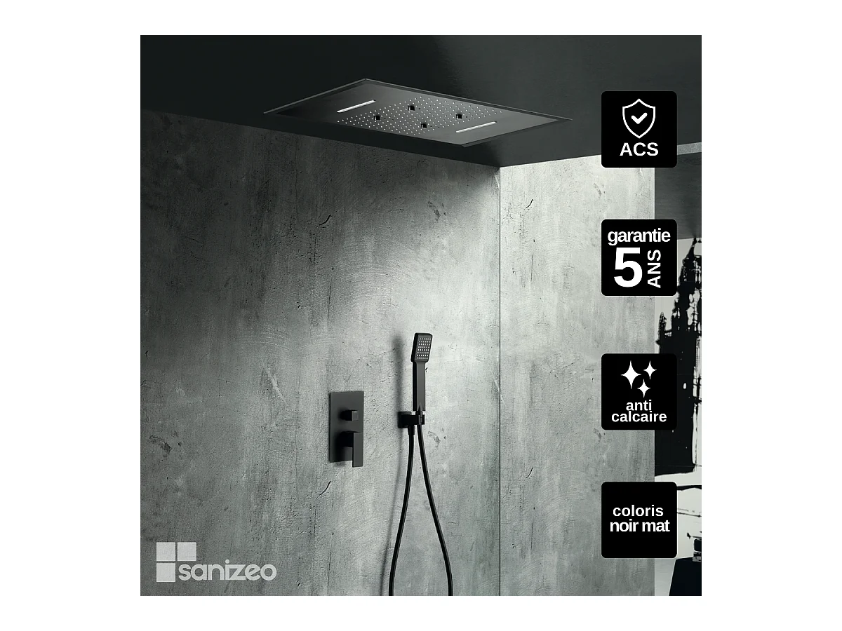Colonne de Douche Encastrée noir mat anti-calcaire - Design Moderne et Économie d'eau - Kit Complet SUMATRA IMEX