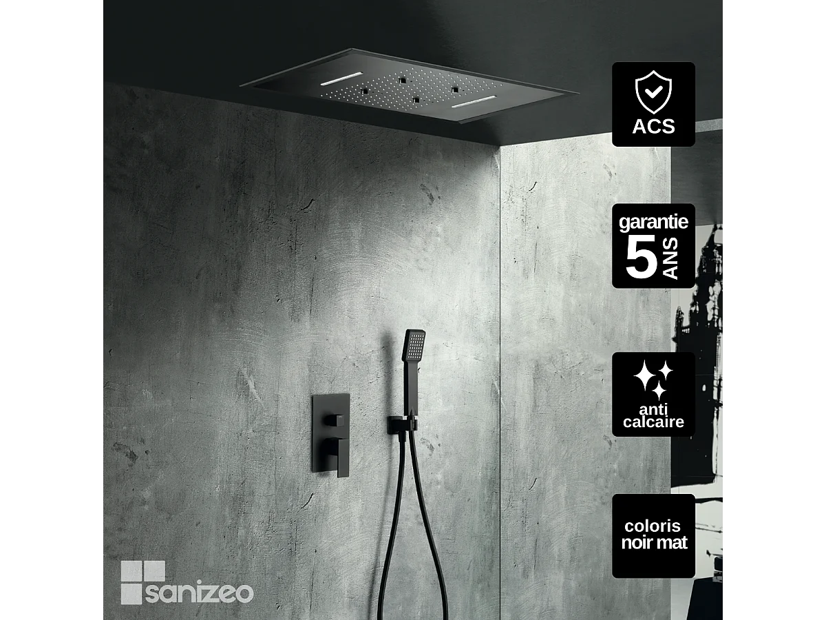 Colonne de Douche Encastrée noir mat anti-calcaire - Design Moderne et Économie d'eau - Kit Complet SUMATRA IMEX