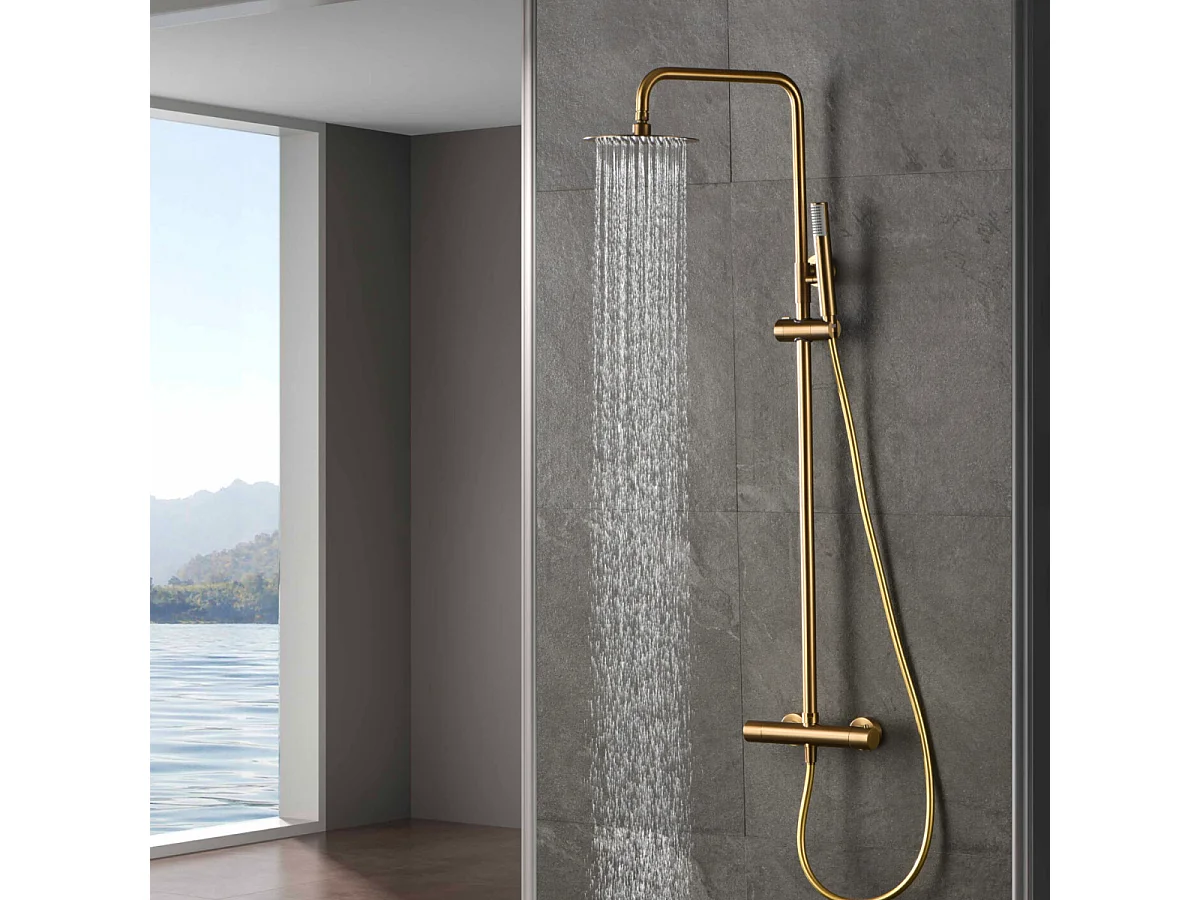 Colonne de Douche avec Mitigeur Thermostatique or brossé anti-calcaire - Design Moderne - MONZA IMEX