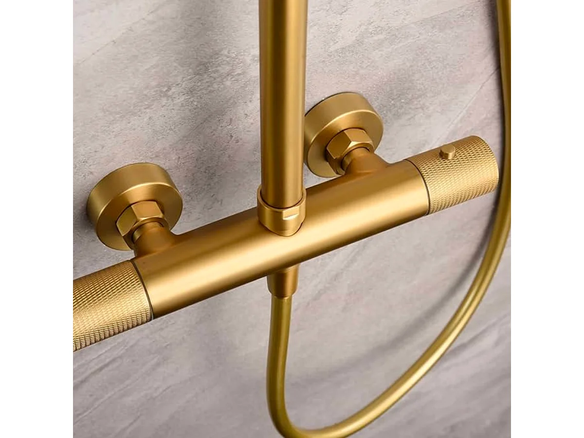 Colonne de Douche avec Mitigeur Thermostatique or brossé anti-calcaire - Design Moderne - MONZA IMEX