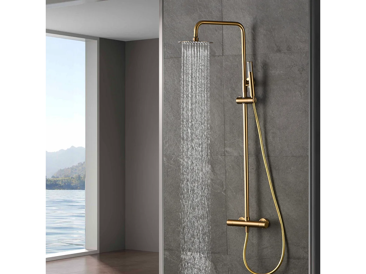 Colonne de Douche avec Mitigeur Thermostatique or brossé anti-calcaire - Design Moderne - MONZA IMEX