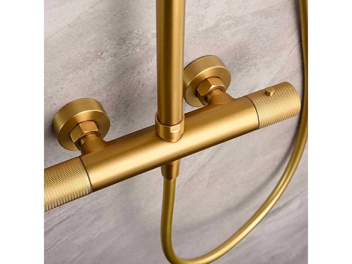 Colonne de Douche avec Mitigeur Thermostatique or brossé anti-calcaire - Design Moderne - MONZA IMEX