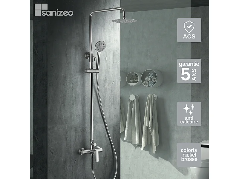Colonne de Douche niquel brossé anti-calcaire - Design Moderne et Économie d'eau - Kit Complet URAL IMEX