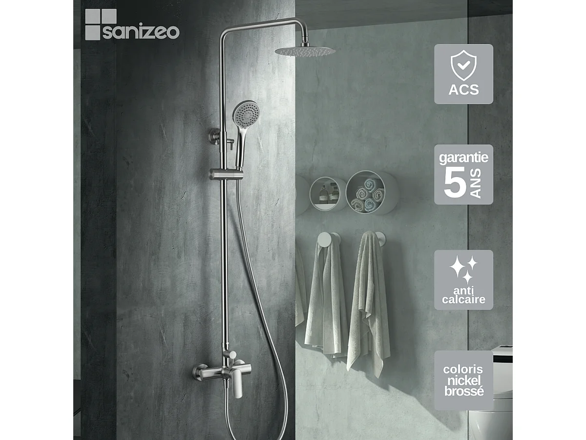 Colonne de Douche niquel brossé anti-calcaire - Design Moderne et Économie d'eau - Kit Complet URAL IMEX