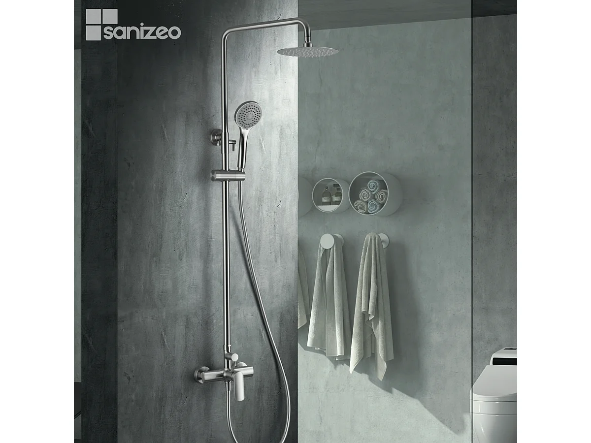 Colonne de Douche niquel brossé anti-calcaire - Design Moderne et Économie d'eau - Kit Complet URAL IMEX