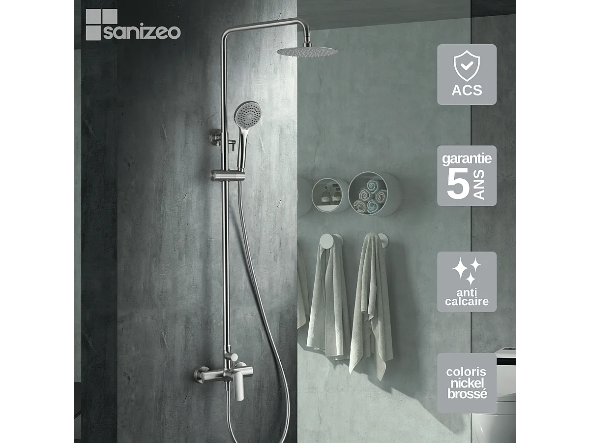 Colonne de Douche niquel brossé anti-calcaire - Design Moderne et Économie d'eau - Kit Complet URAL IMEX
