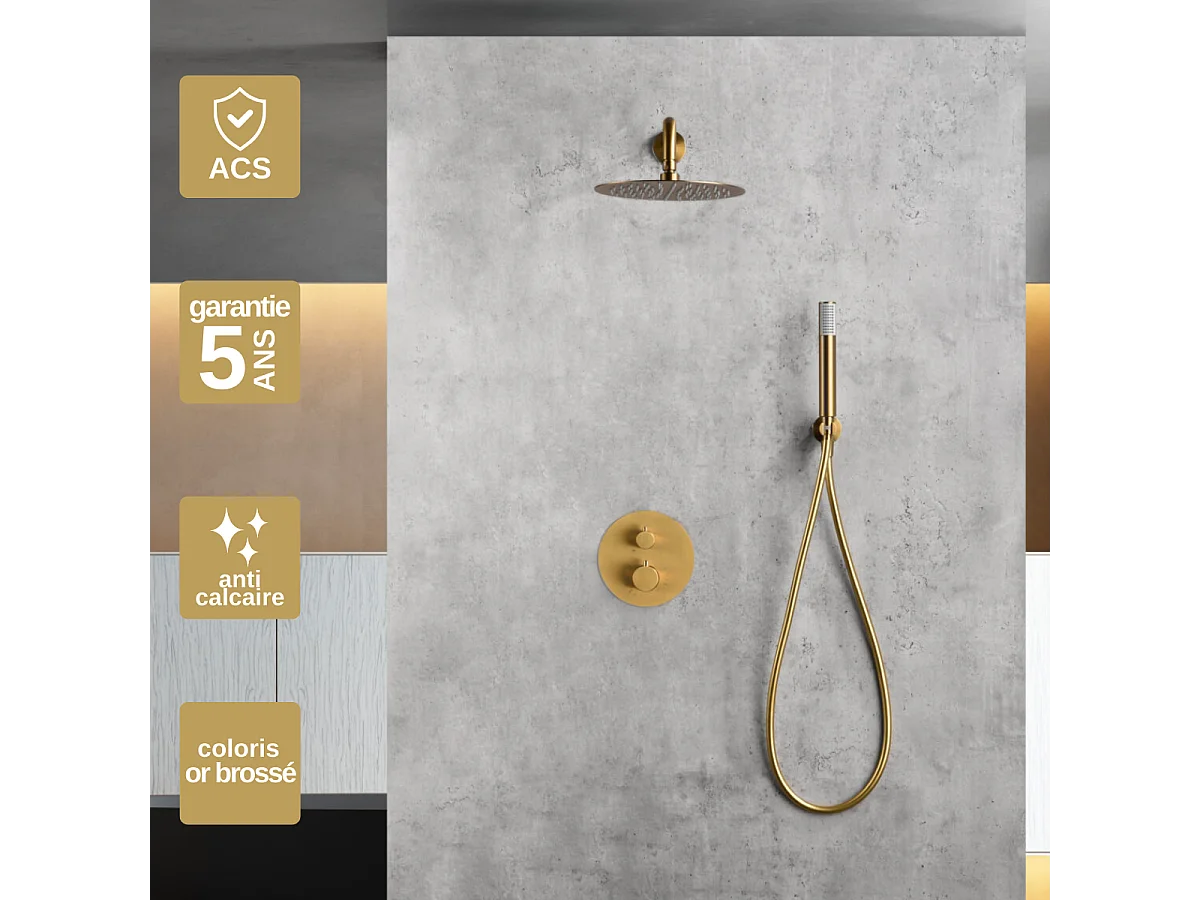 Colonne de Douche Encastrée Thermostatique  Anti-Calcaire Or Brossé IMEX MONZA GTM039/OC