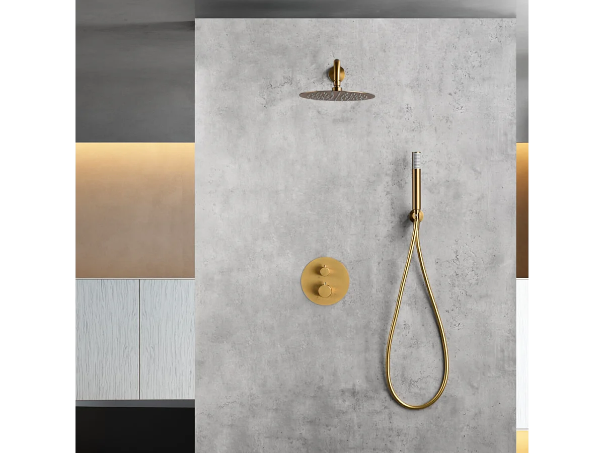 Colonne de Douche Encastrée Thermostatique  Anti-Calcaire Or Brossé IMEX MONZA GTM039/OC