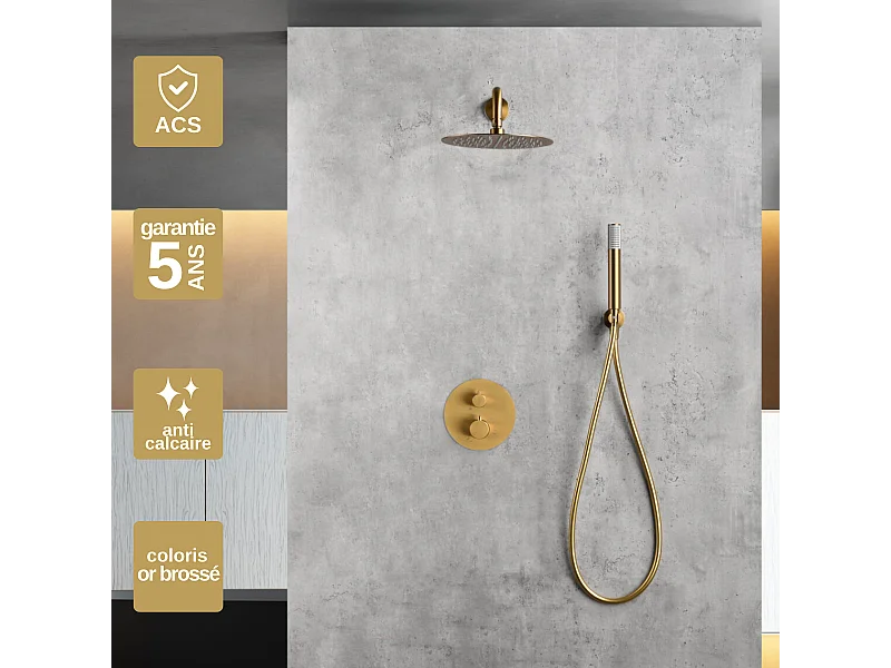 Colonne de Douche Encastrée Thermostatique  Anti-Calcaire Or Brossé IMEX MONZA GTM039/OC