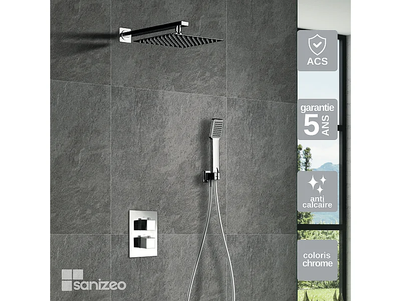 Colonne de Douche Encastrée chromé anti-calcaire - Design Moderne et Économie d'eau - Kit Complet CIES IMEX