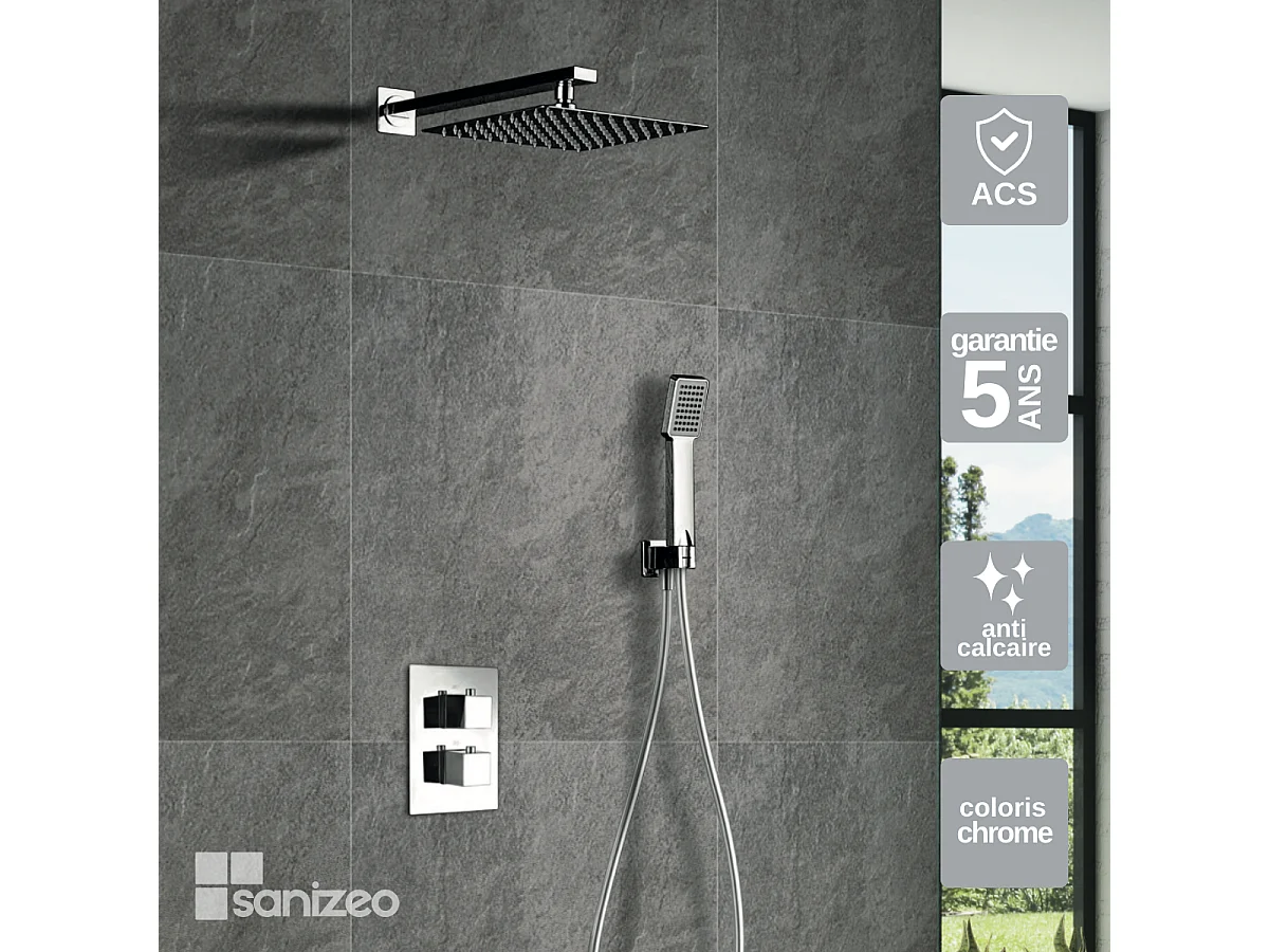 Colonne de Douche Encastrée chromé anti-calcaire - Design Moderne et Économie d'eau - Kit Complet CIES IMEX