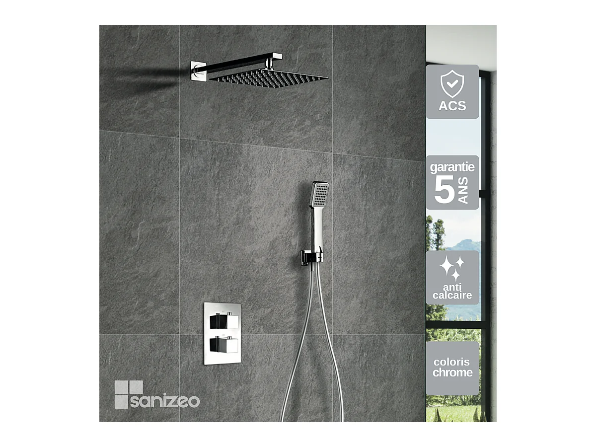 Colonne de Douche Encastrée chromé anti-calcaire - Design Moderne et Économie d'eau - Kit Complet CIES IMEX