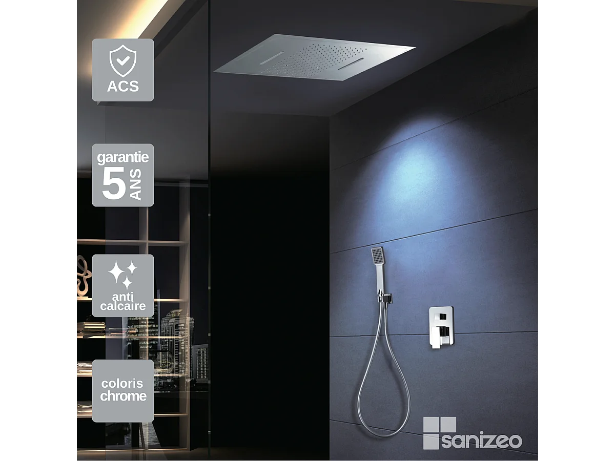 Colonne de Douche Encastrée chromé anti-calcaire - Design Moderne et Économie d'eau - Kit Complet SUMATRA IMEX