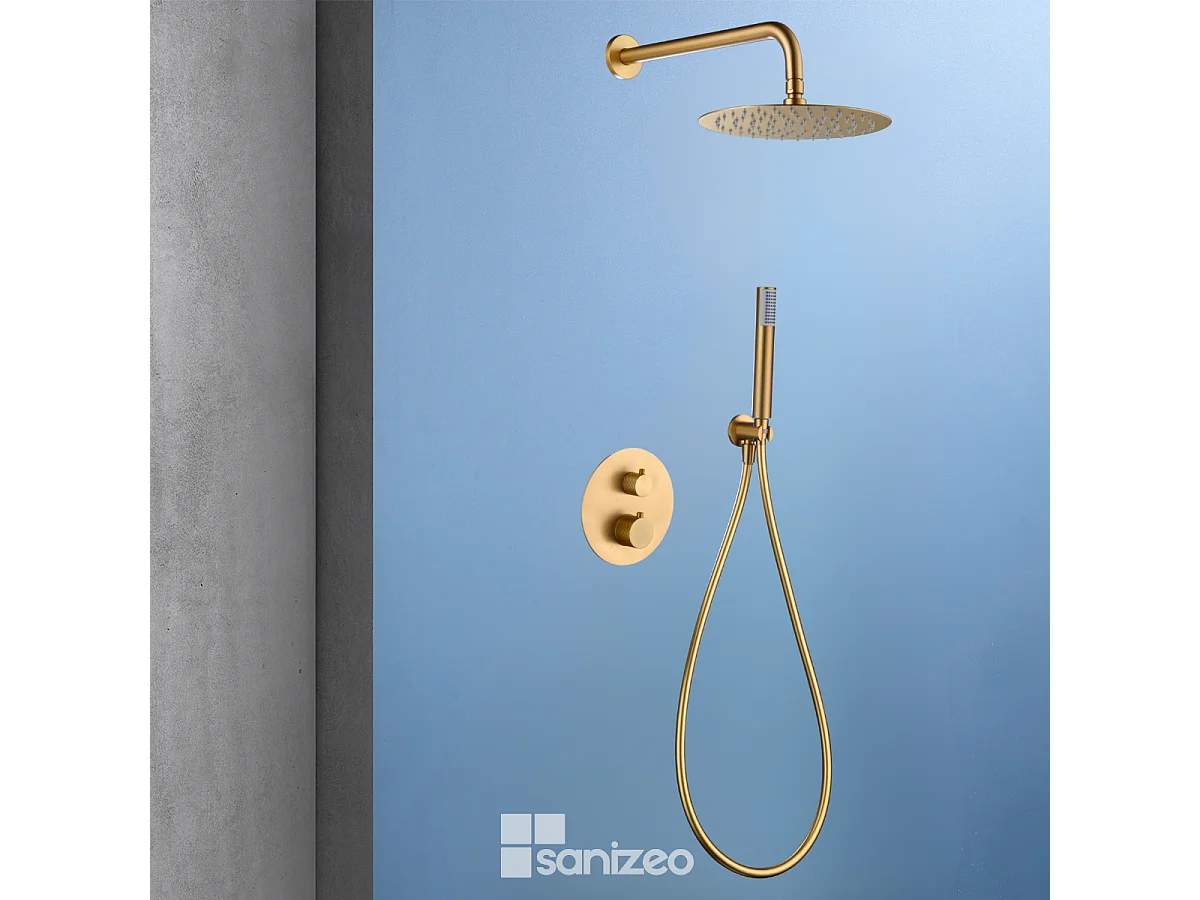 Colonne de Douche Encastrée avec Mitigeur Thermostatique or brossé anti-calcaire - Design Moderne - GENOVA IMEX