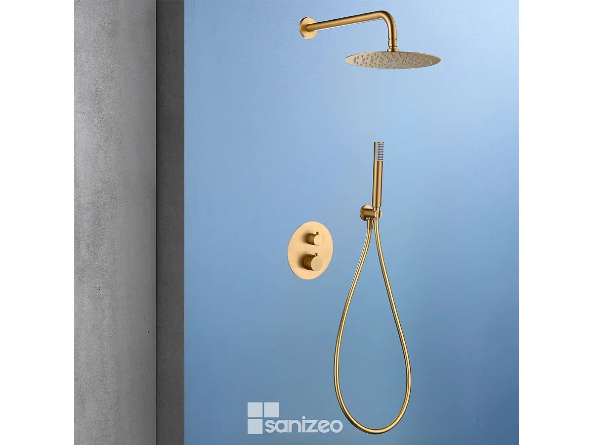 Colonne de Douche Encastrée avec Mitigeur Thermostatique or brossé anti-calcaire - Design Moderne - GENOVA IMEX