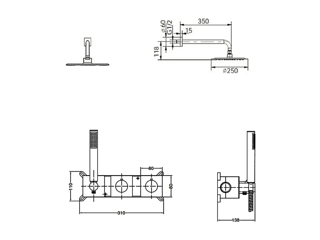 Colonne de Douche Encastrée avec Mitigeur Thermostatique chromé anti-calcaire - Design Moderne - TIBET IMEX