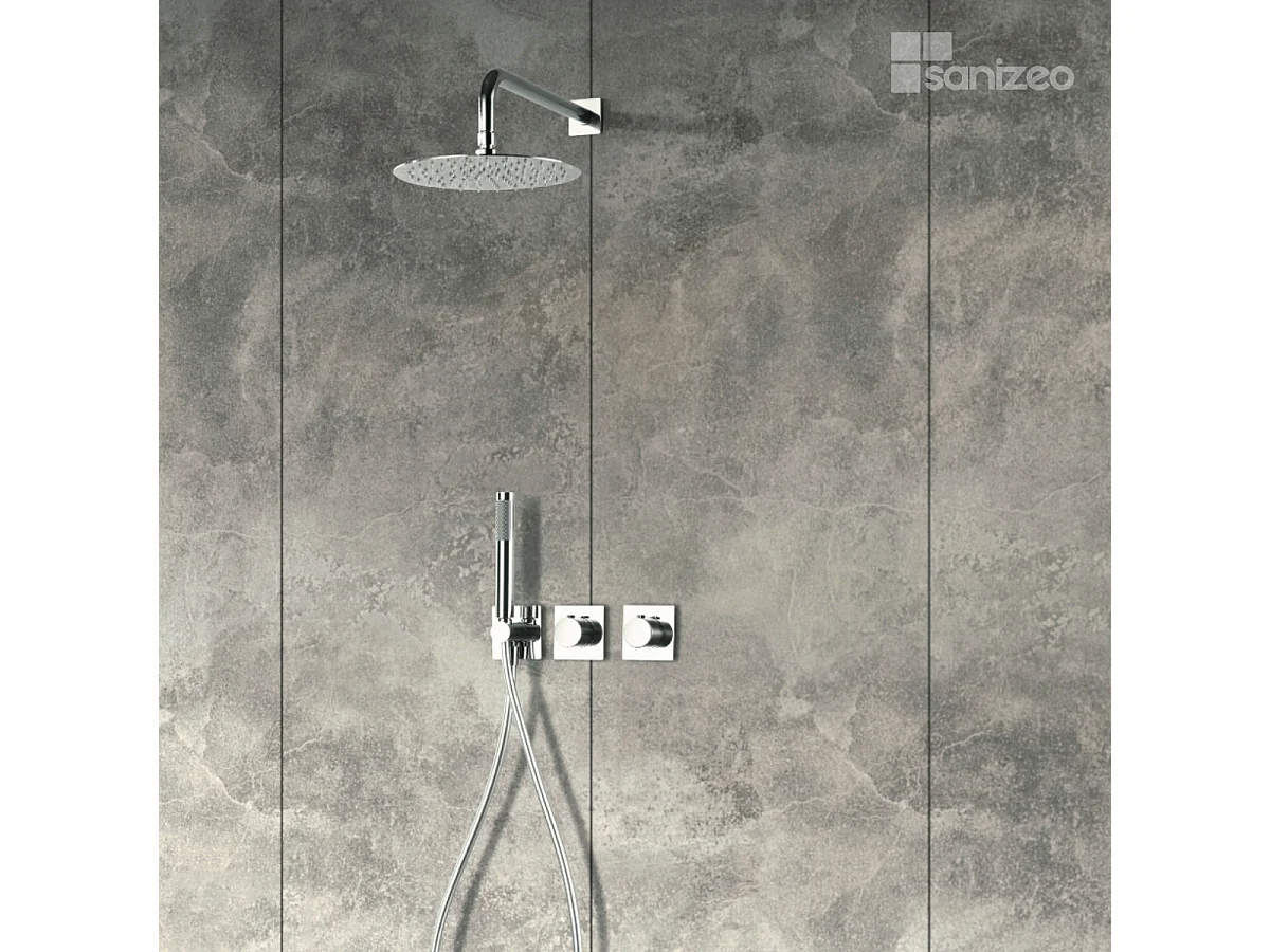 Colonne de Douche Encastrée avec Mitigeur Thermostatique chromé anti-calcaire - Design Moderne - TIBET IMEX