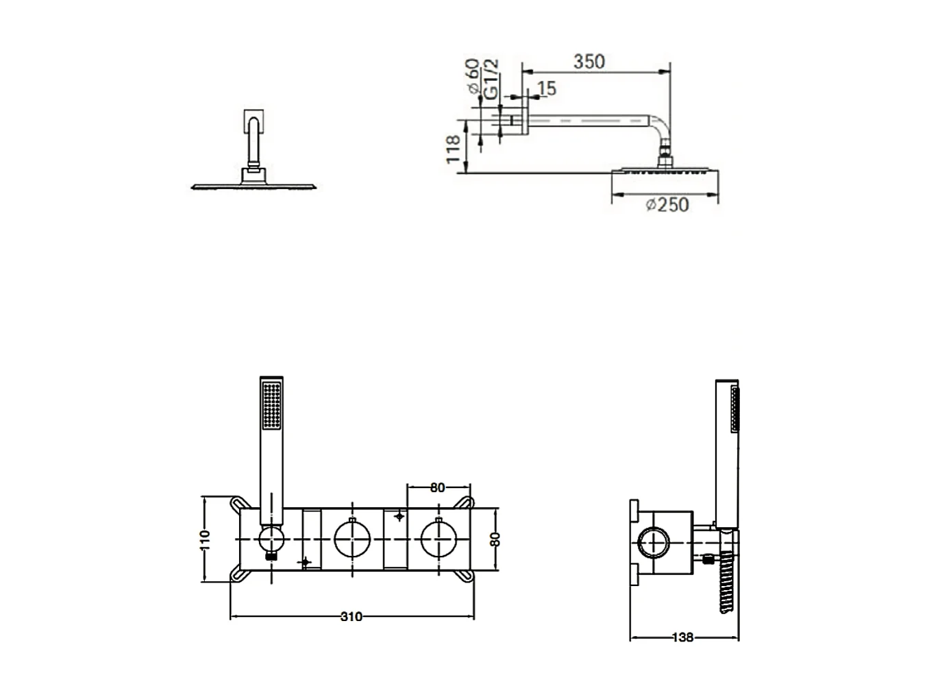 Colonne de Douche Encastrée avec Mitigeur Thermostatique chromé anti-calcaire - Design Moderne - TIBET IMEX