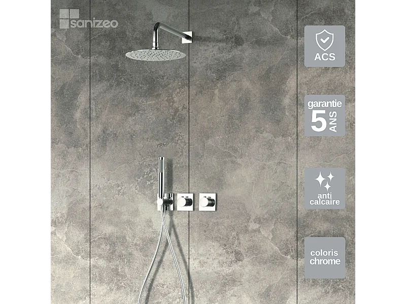 Colonne de Douche Encastrée avec Mitigeur Thermostatique chromé anti-calcaire - Design Moderne - TIBET IMEX