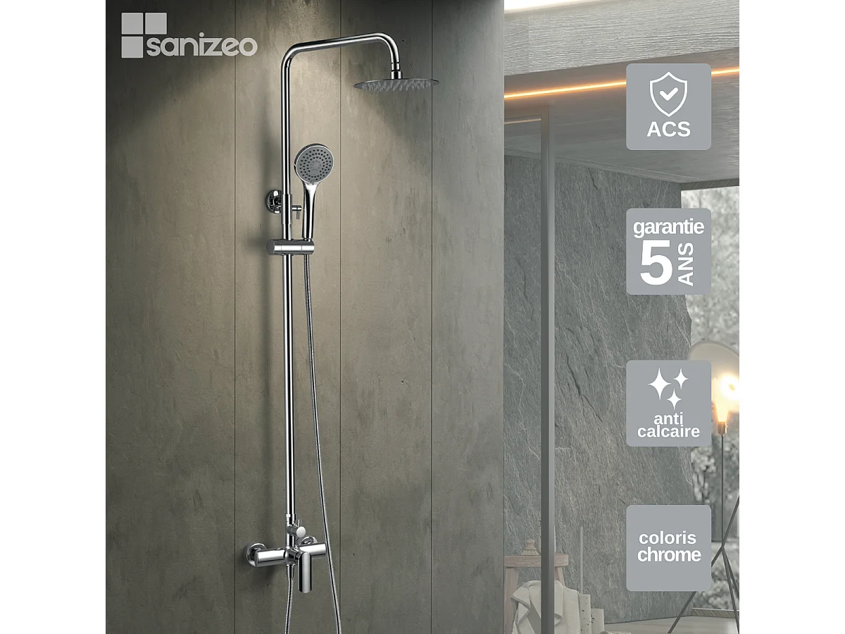 Colonne de Douche chromé anti-calcaire - Design Moderne et Économie d'eau - Kit Complet URAL IMEX