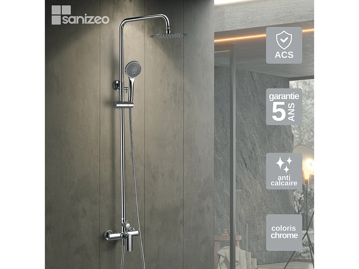 Colonne de Douche chromé anti-calcaire - Design Moderne et Économie d'eau - Kit Complet URAL IMEX