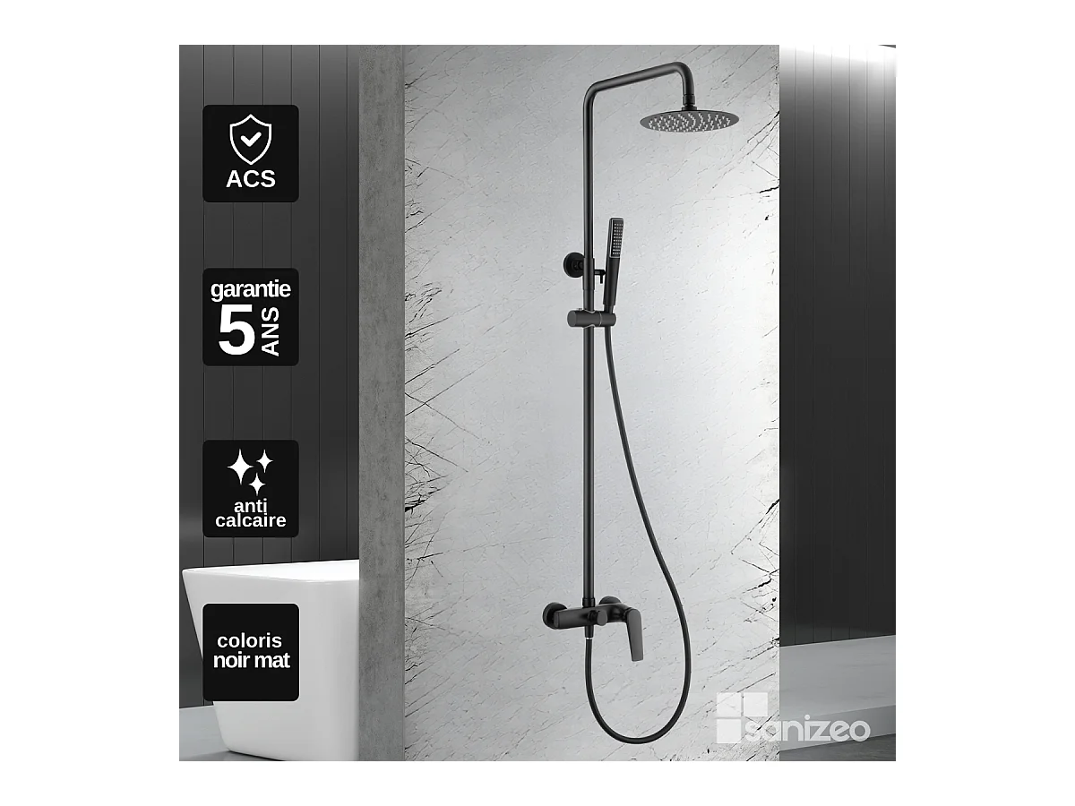 Colonne de Douche noir mat anti-calcaire - Design Moderne et Économie d'eau - Kit Complet DELOS IMEX