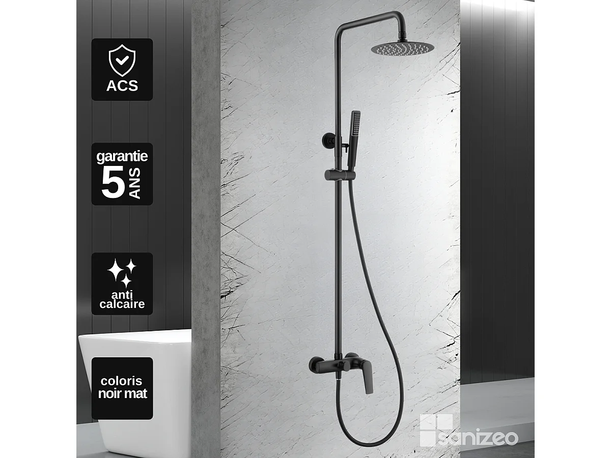 Colonne de Douche noir mat anti-calcaire - Design Moderne et Économie d'eau - Kit Complet DELOS IMEX