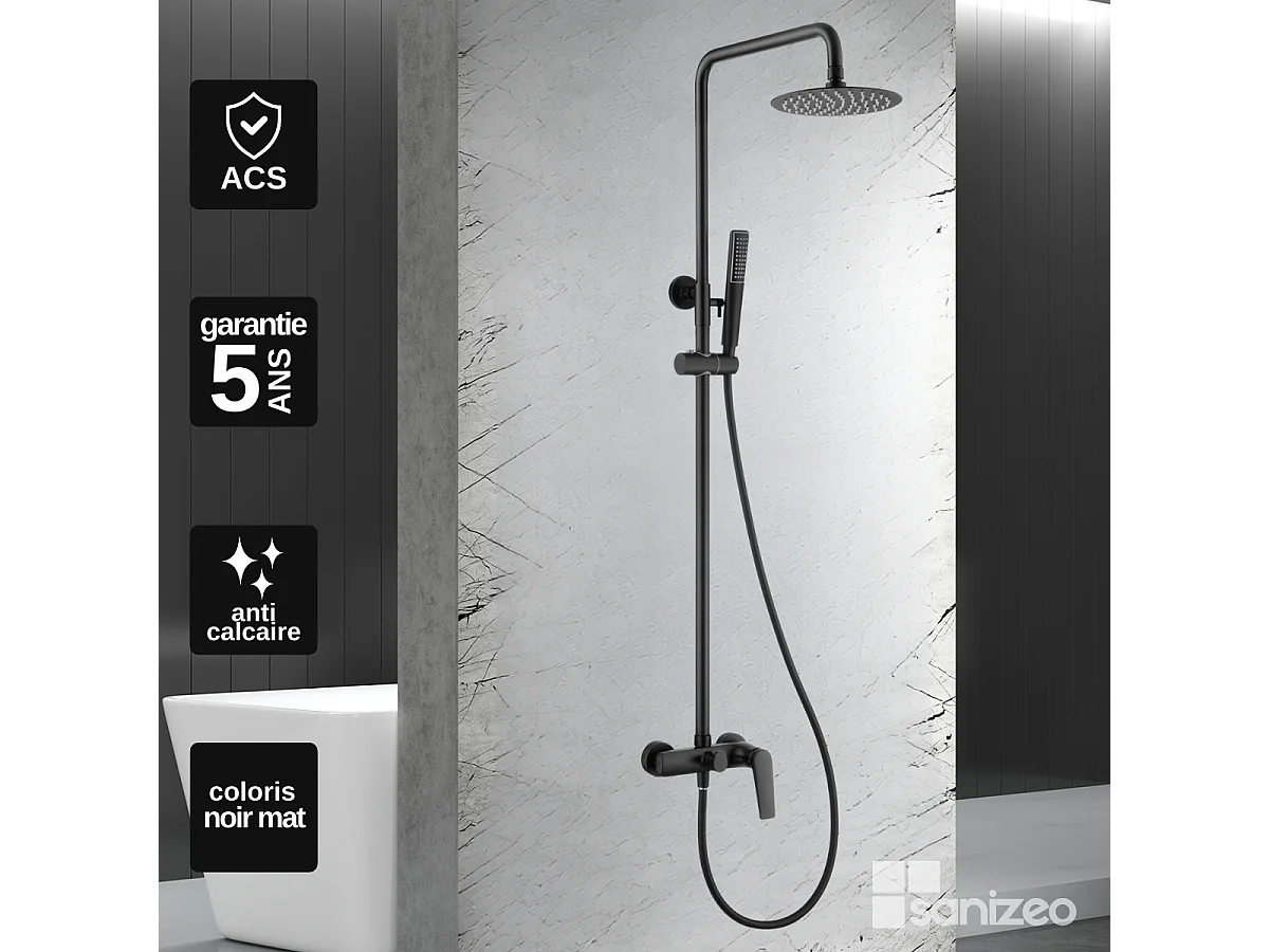 Colonne de Douche noir mat anti-calcaire - Design Moderne et Économie d'eau - Kit Complet DELOS IMEX