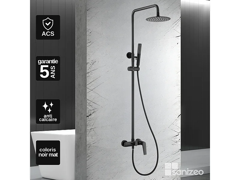 Colonne de Douche noir mat anti-calcaire - Design Moderne et Économie d'eau - Kit Complet DELOS IMEX