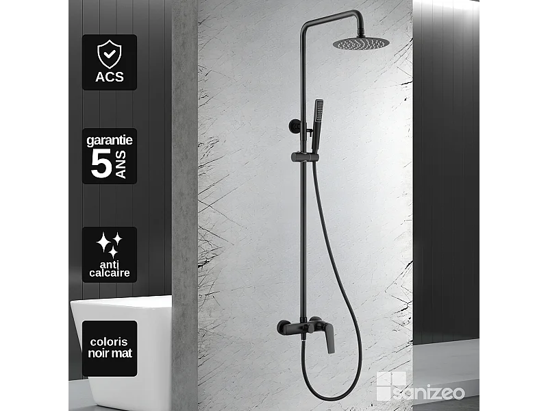 Colonne de Douche noir mat anti-calcaire - Design Moderne et Économie d'eau - Kit Complet DELOS IMEX
