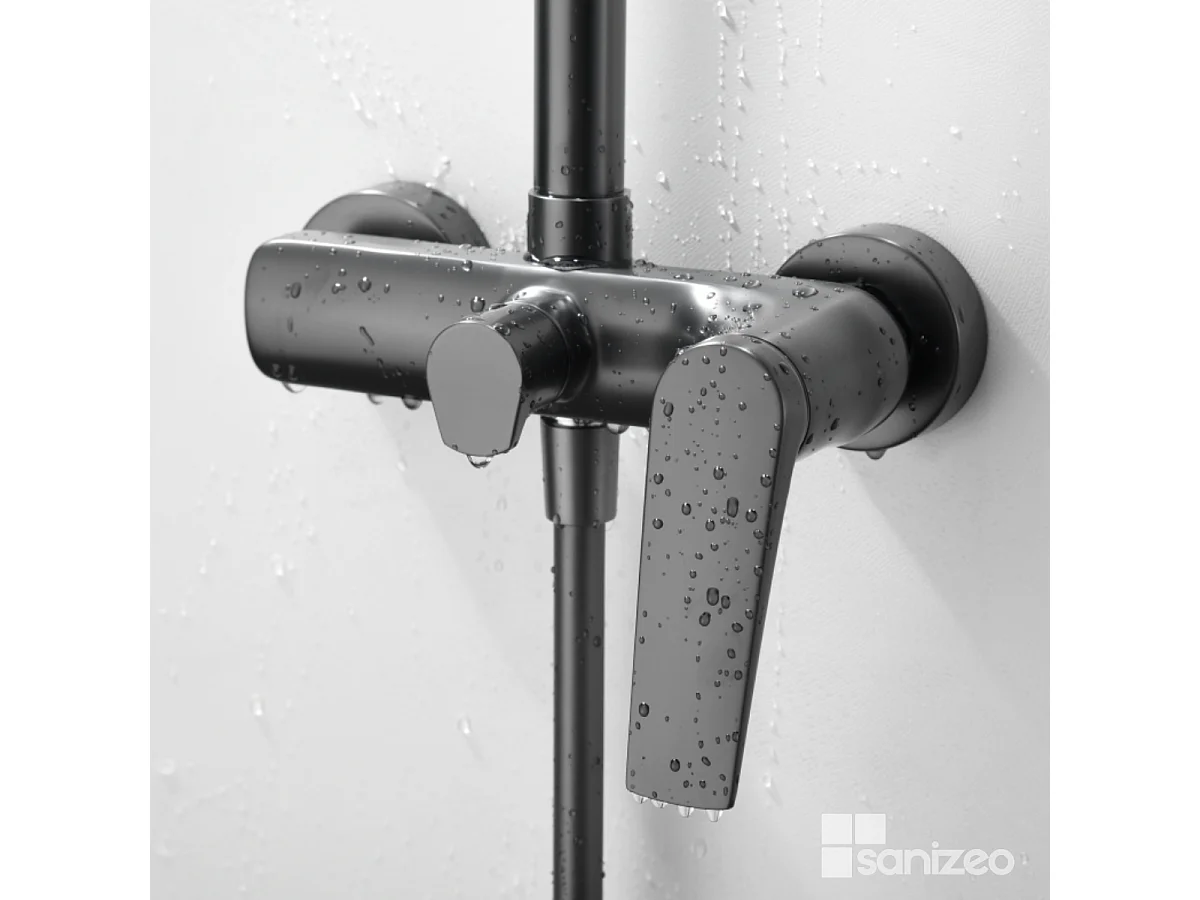 Colonne de Douche noir métal anti-calcaire - Design Moderne et Économie d'eau - Kit Complet DELOS IMEX