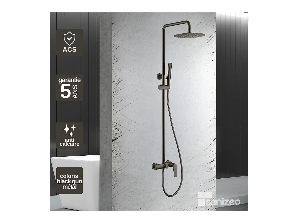 Colonne de Douche noir métal anti-calcaire - Design Moderne et Économie d'eau - Kit Complet DELOS IMEX