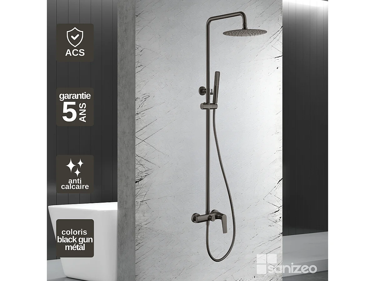 Colonne de Douche noir métal anti-calcaire - Design Moderne et Économie d'eau - Kit Complet DELOS IMEX