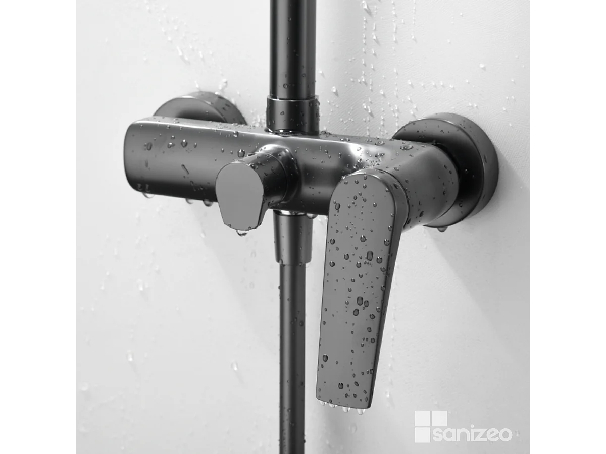 Colonne de Douche noir métal anti-calcaire - Design Moderne et Économie d'eau - Kit Complet DELOS IMEX