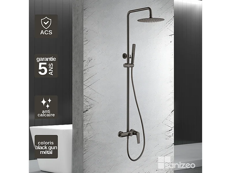 Colonne de Douche noir métal anti-calcaire - Design Moderne et Économie d'eau - Kit Complet DELOS IMEX
