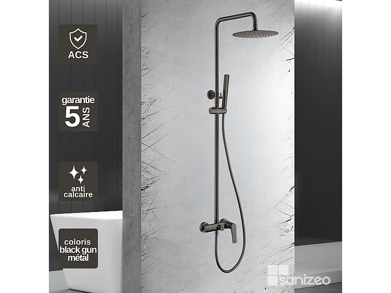 Colonne de Douche noir métal anti-calcaire - Design Moderne et Économie d'eau - Kit Complet DELOS IMEX